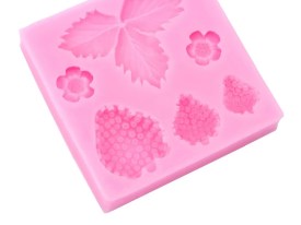 Molde silicona frutilla hojas y flores